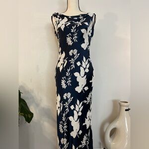 Carmen Marc Valvo Black and Cream Floral Maxi Dress
